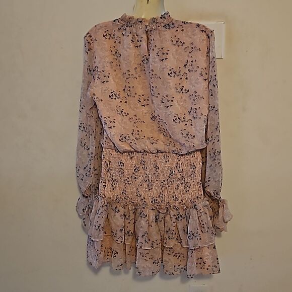 Honey Chelsea Women's Floral Ruffled Long Sleeves Mini Dress XS Pink - Picture 4 of 16
